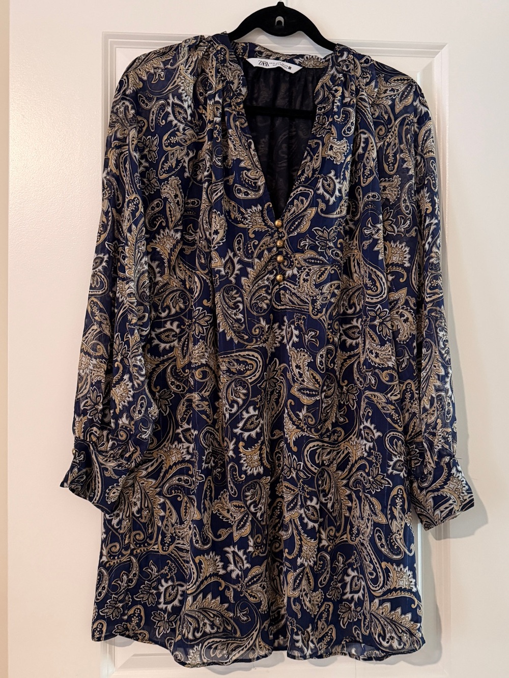 Zara Navy and Gold Paisley Tunic